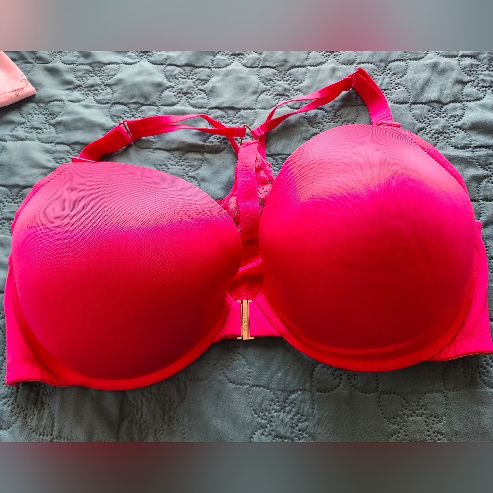 Cacique Women’s Hot Pink Push-Up Bra with Front Closure.